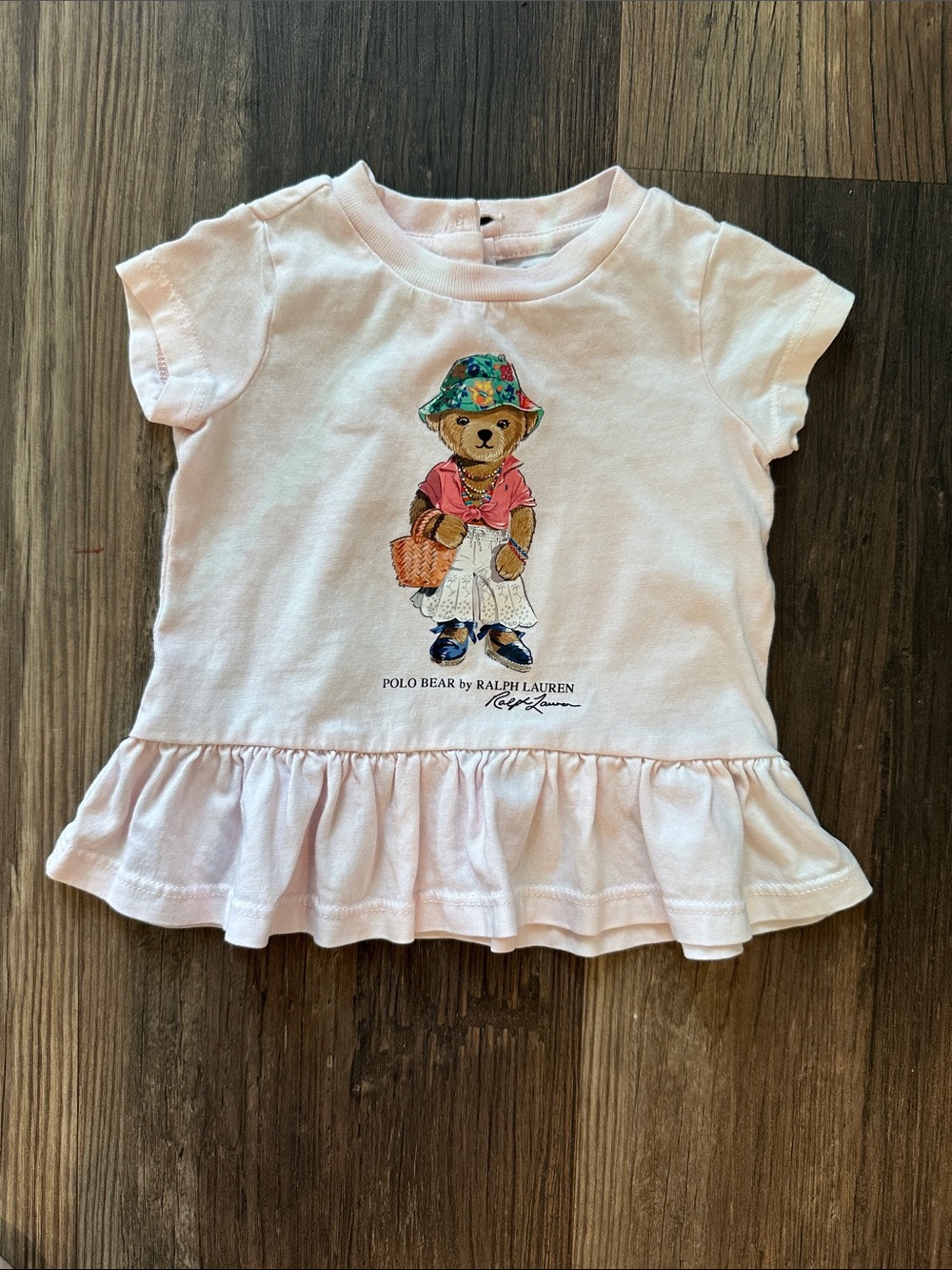 Ralph Lauren Pale Pink Polo Bear Ruffle-Hem Tee